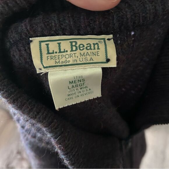 L.L. Bean Zip front Navy Blue Grey Wool Cardigan - Large - Picture 7 of 7